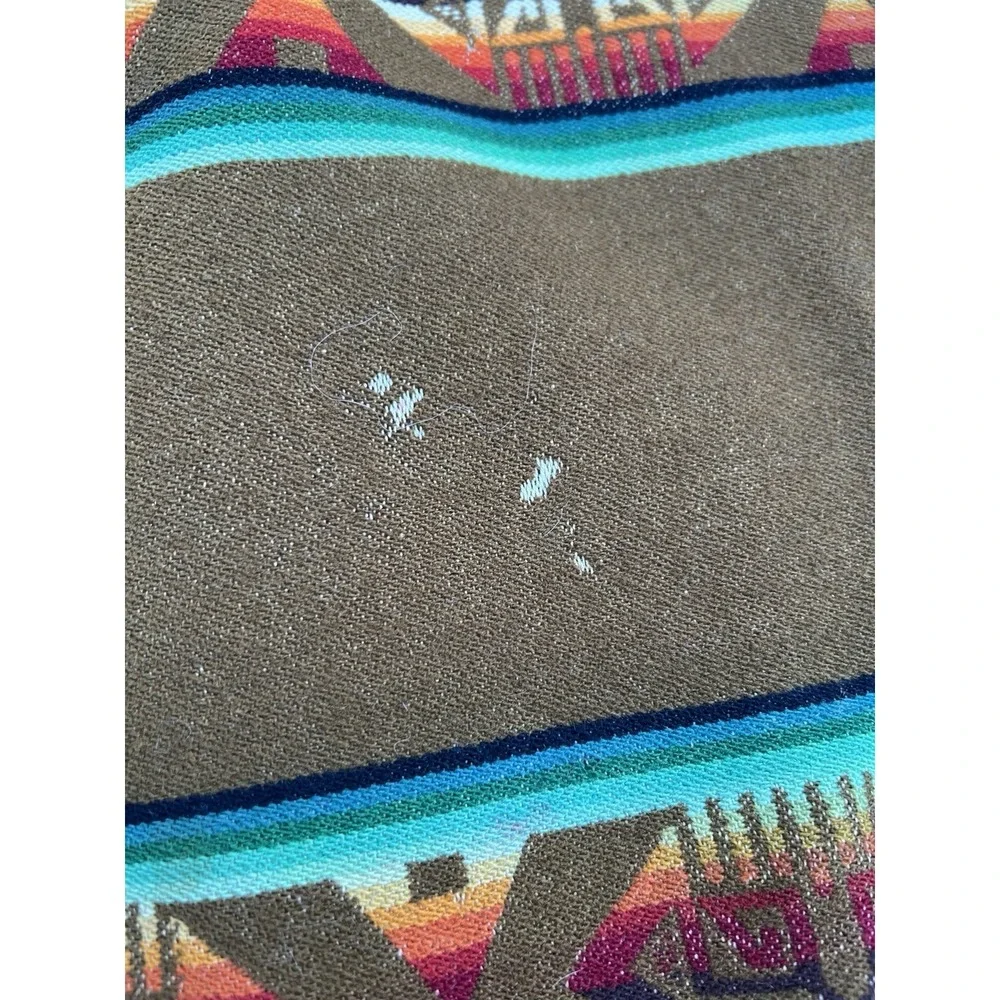 Vintage‎ Pendleton Wool Beaver State Aztec Blanket Throw Shawl Brown Green 60x66